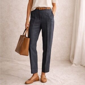 Navy Linen Blend Tailored Trouser US 8 EU 40 Made in French Quiet Luxury Coastal